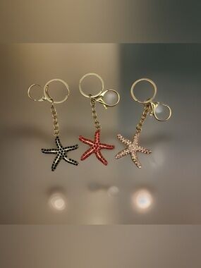 Starfish Rhinestone Gold Tone Purse Bag Charm Keychain New